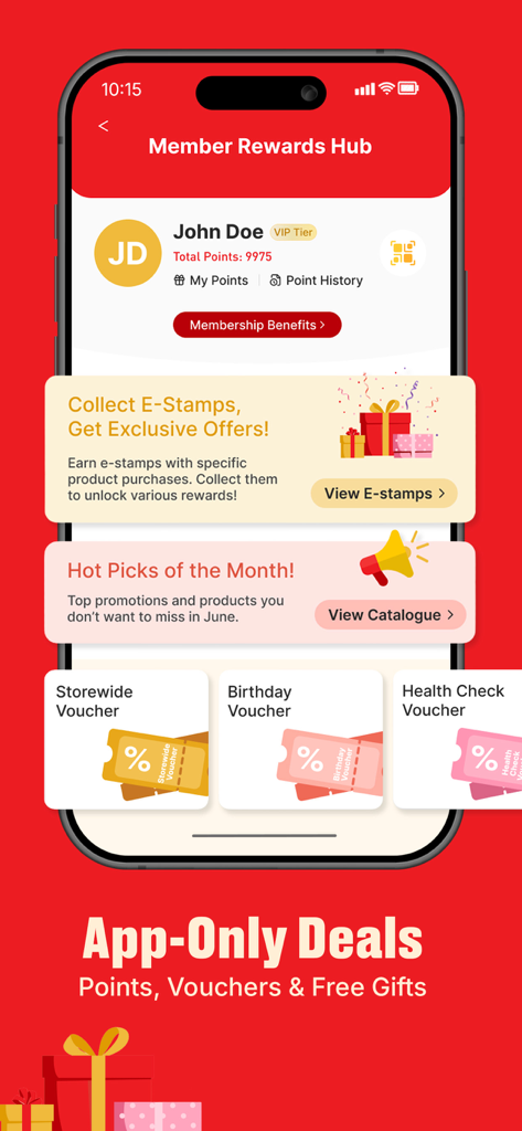 BIG Pharmacy - BIG Pharmacy mobile app Member Rewards Hub interface showing loyalty points and discount vouchers