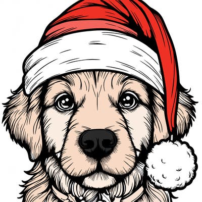 realistic dog with a christmas hat