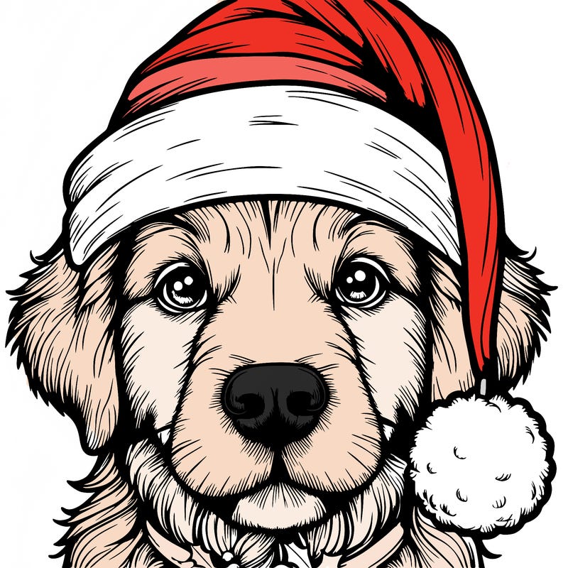realistic dog with a christmas hat