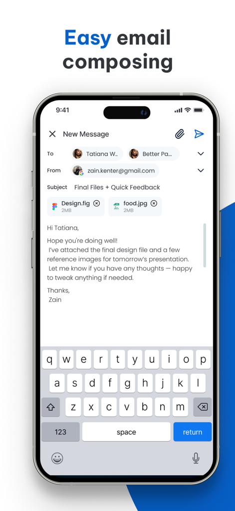 Email App for Hotmail - Interfaz fácil para redactar correos electrónicos con adjuntos en la app de correo Hotmail