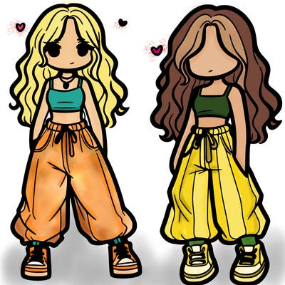 girl in baggy pants crop top and long hair