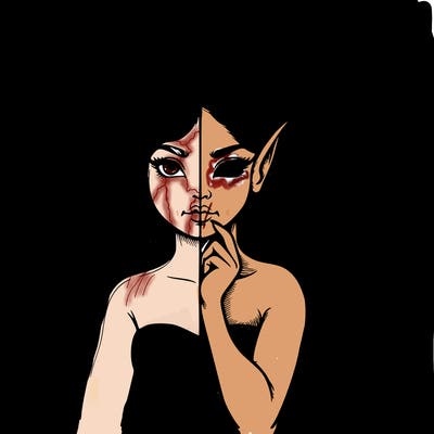 realistic angel half demon