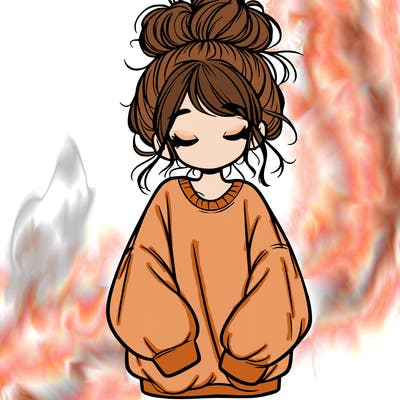 girl with baggy sweatshirt and messy bun