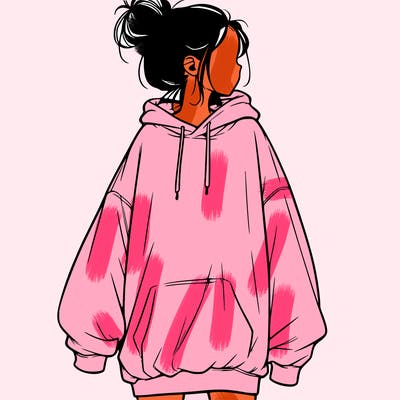 realistic girl with a oversized sweatshirt on and a bun