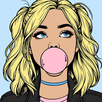 realististic girl blowing bubble -gum