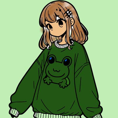 girl wearing frogging sweatshirt