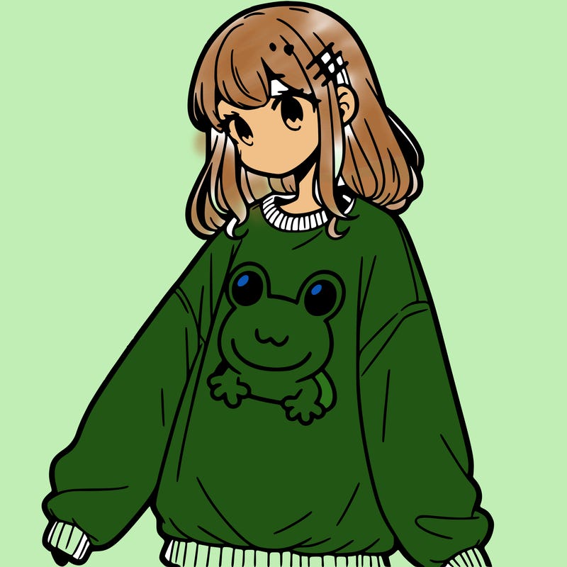 girl wearing frogging sweatshirt