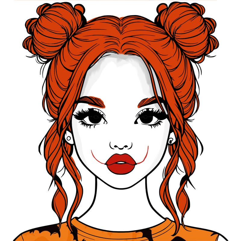 realistic girl with two buns in hair and lips