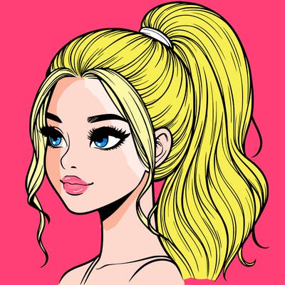 realistic girl with a high ponytail