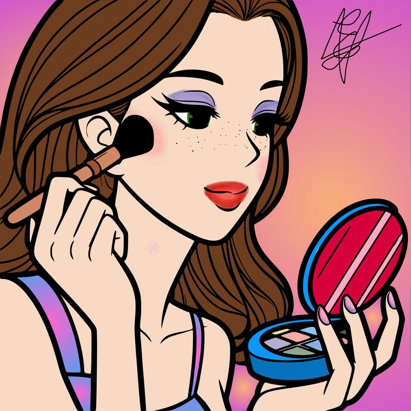 little girl putting on makeup
