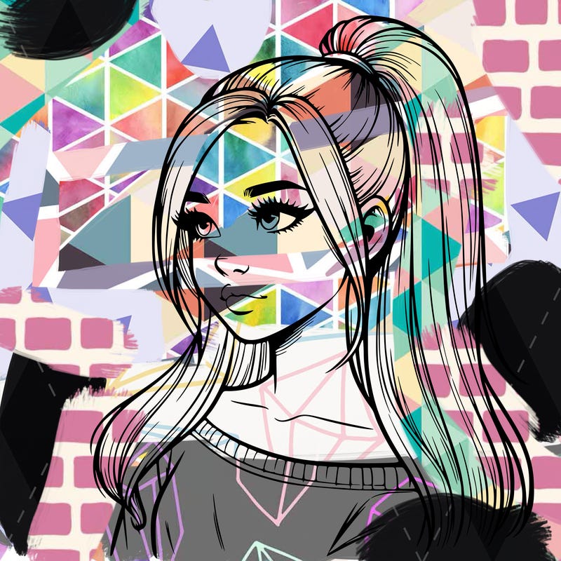 realistic girl with a high ponytail