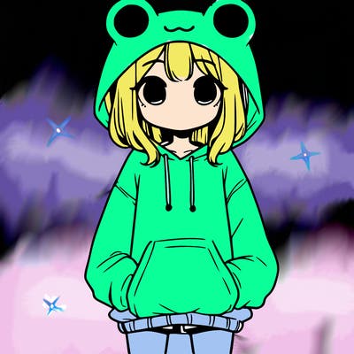girl with baggy sweatshirt and frog hood