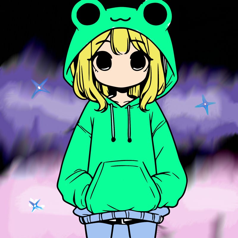 girl with baggy sweatshirt and frog hood