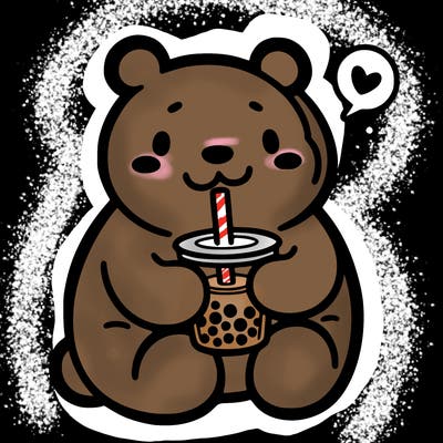bear drinking boba tea