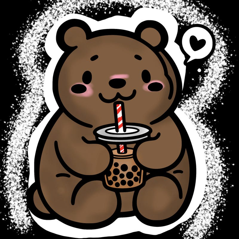 bear drinking boba tea