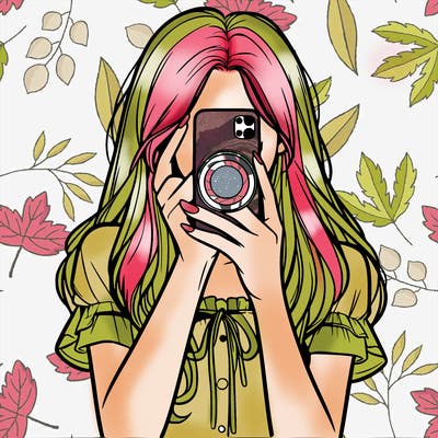 a realistic girl holding her phone taking pictures