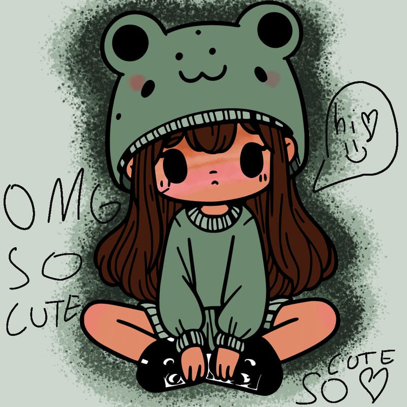 a girl wearing a frog hat and some frog socks