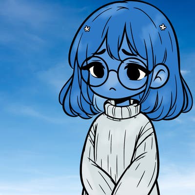 sad girl with glasses in a sweater