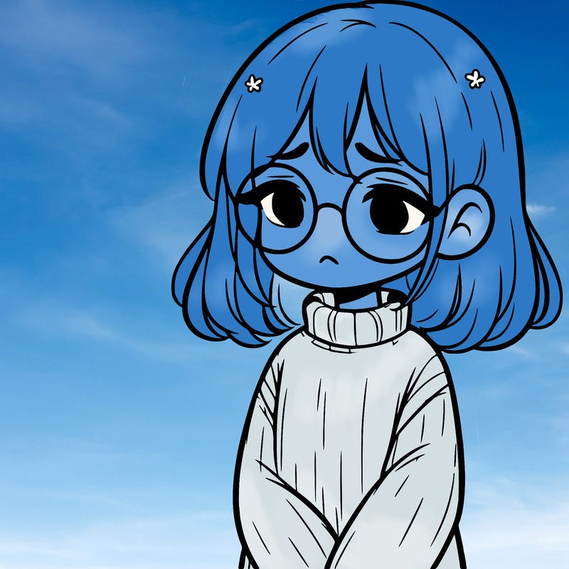 sad girl with glasses in a sweater