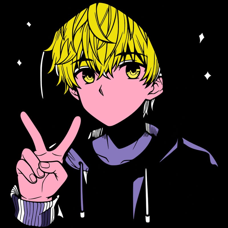 teenage manga boy in a hoodie, doing ✌