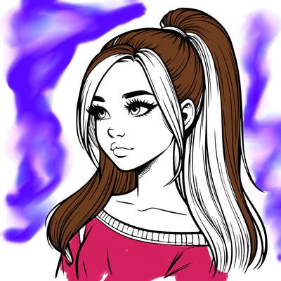 realistic girl with a high ponytail