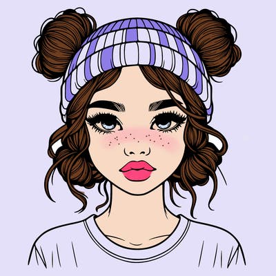 realistic girl with buns in her hair with a beanie on