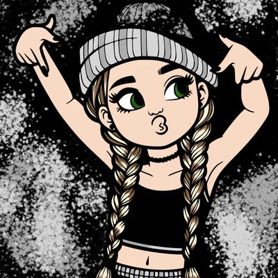 realistic teenage girl with braids and a beanie and crop top doing 🫶🏼