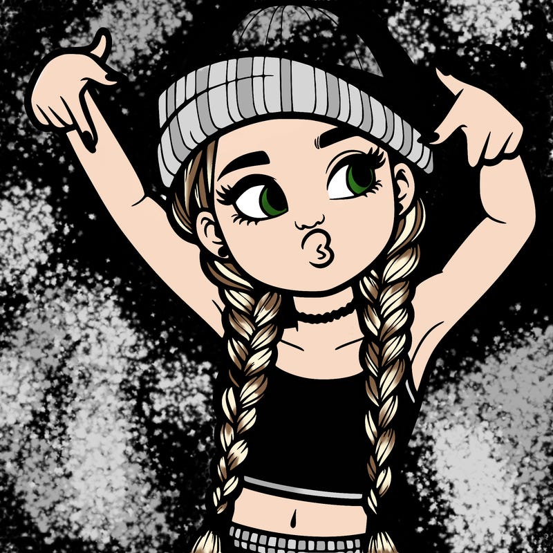 realistic teenage girl with braids and a beanie and crop top doing 🫶🏼