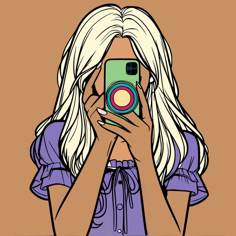 a realistic girl holding her phone taking pictures