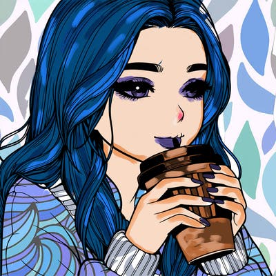 realistic girl drinking coffee