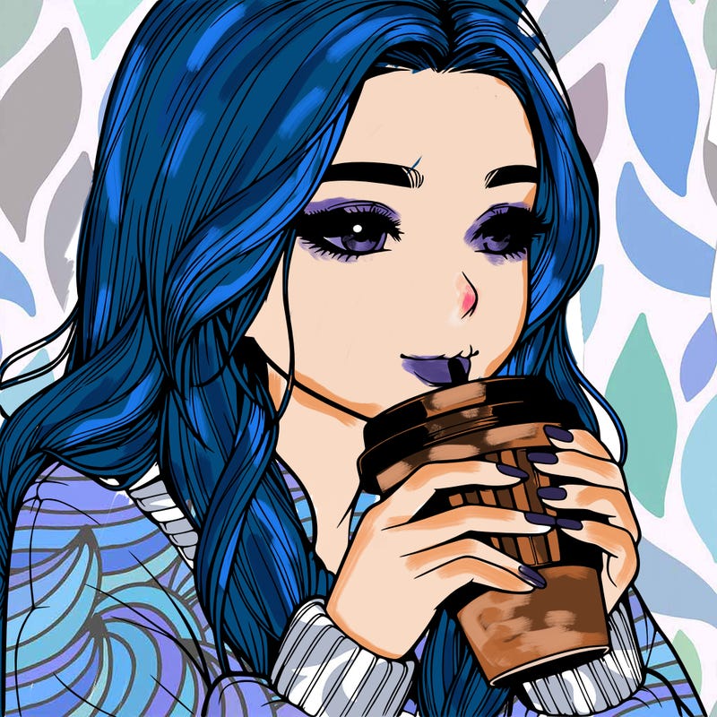 realistic girl drinking coffee