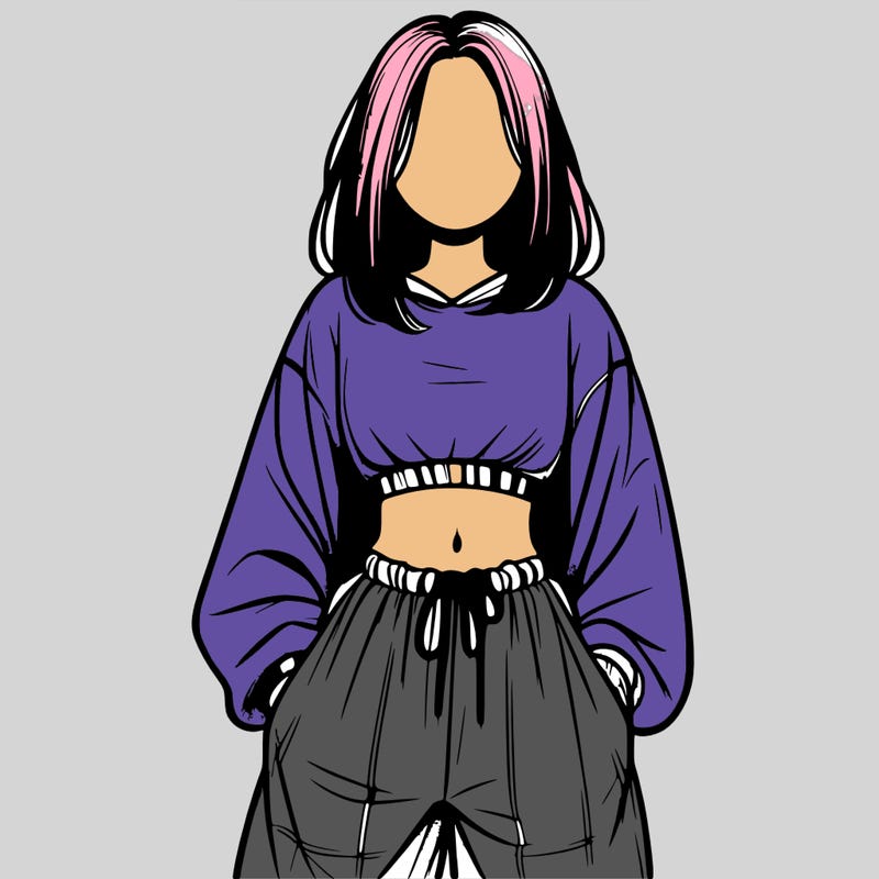 realistic girl faceless with baggy pants and a crop top