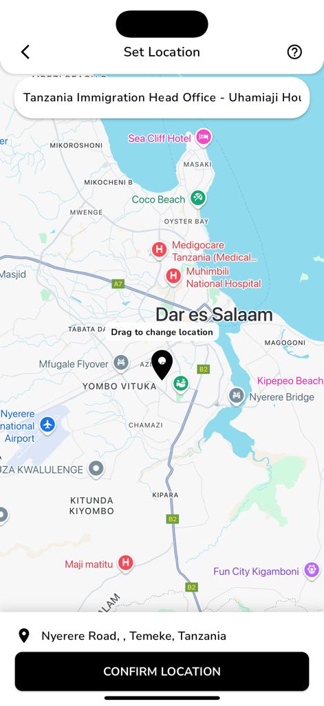 Suka - Suka app map interface for setting a travel location