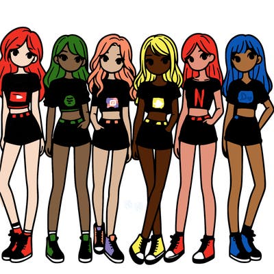 a group of girls wearing crop tops and shorts
