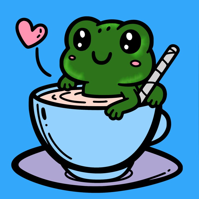 cute frog in a tea cup