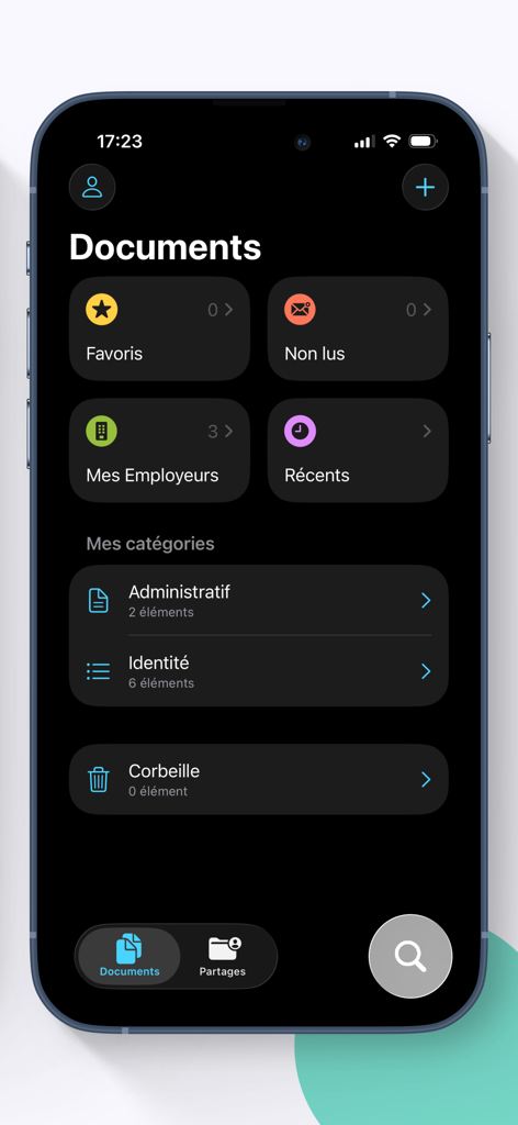 eDocPerso - eDocPerso mobile app dashboard showing secure document categories and digital vault organization