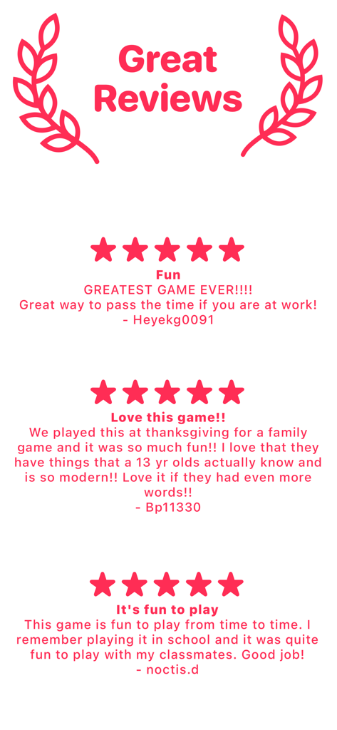 Off Limits Word Guessing Party - Reseñas de usuarios positivas de cinco estrellas para la aplicación de juegos de adivinanzas de palabras Off Limits