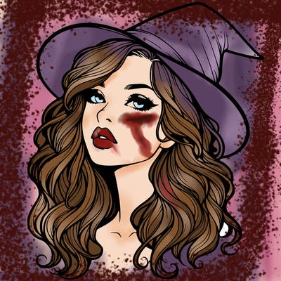 realistic witch girl with wavy hair and lips