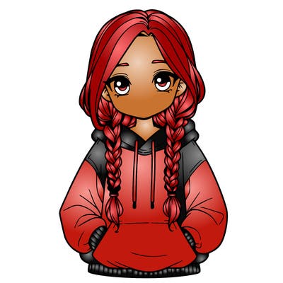 a realistic girl with a oversized hoodie and she has braids