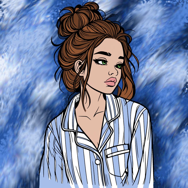 realistic woman with pajamas on and a messy bun