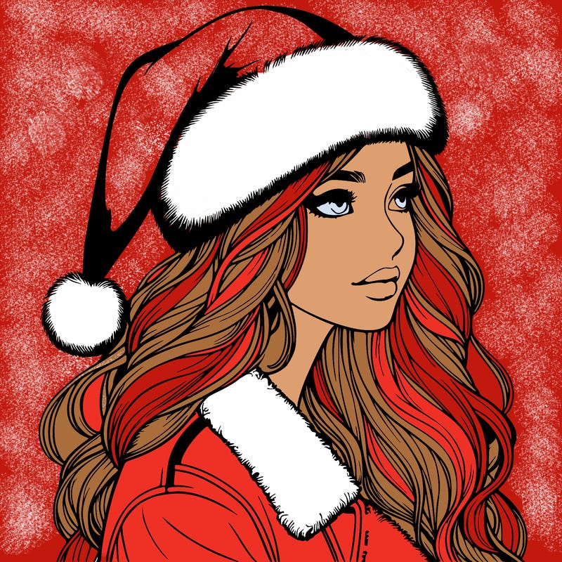 realistic girl in santa hat