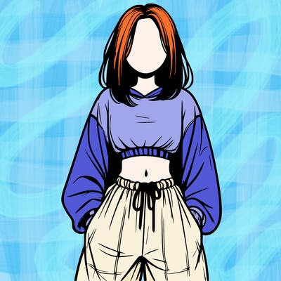 realistic girl faceless with baggy pants and a crop top