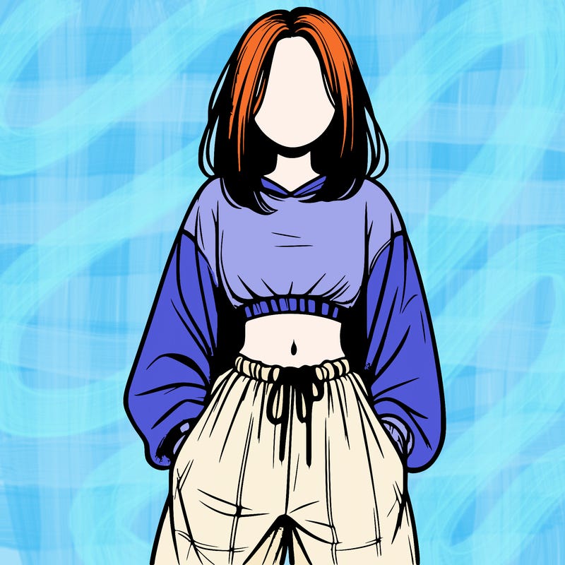 realistic girl faceless with baggy pants and a crop top