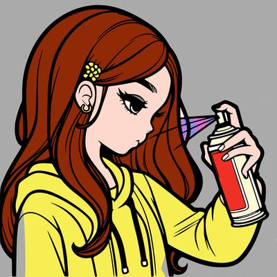 a realistic girl spray painting