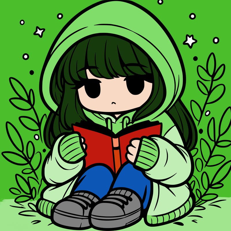 girl in oversized hoodie reading a book