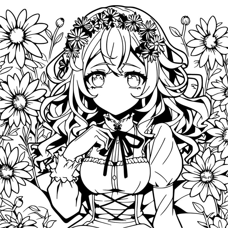 anime girl surrounded by flowers