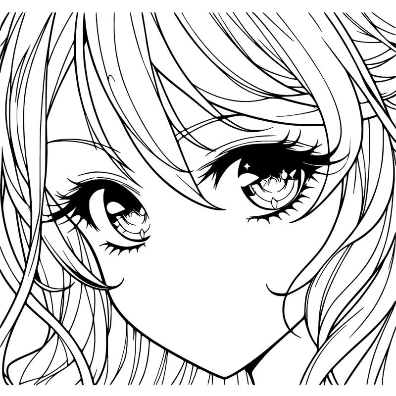 etrafa bakan anime tarzı güzel kirpikli hafif göz altlarında çizgi olan zarif anime gözleri