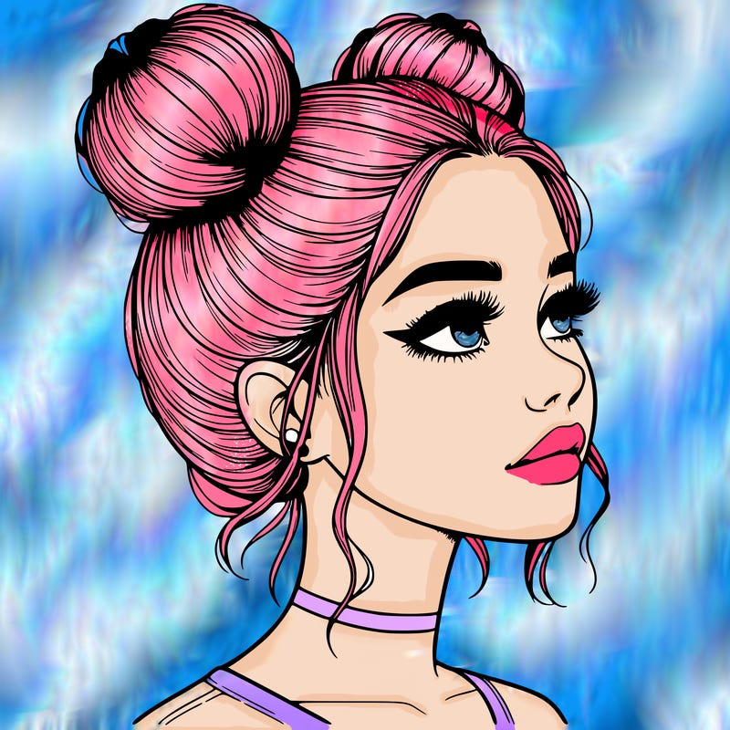 realistic girl with buns on the top of her head