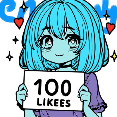 anima girl holding a 100 likes sign in her hand