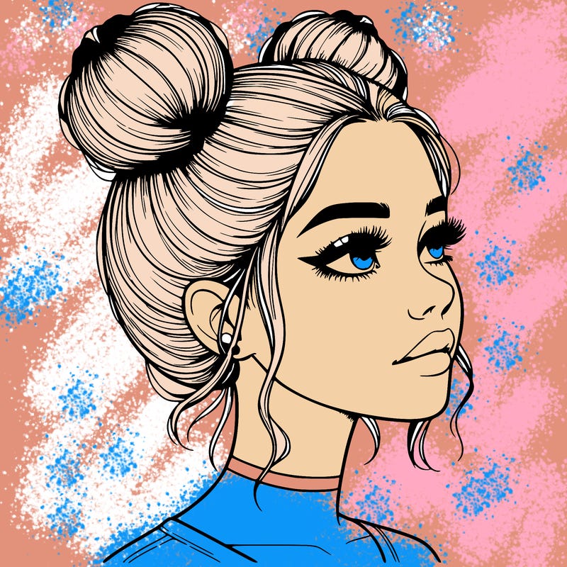 realistic girl with buns on the top of her head